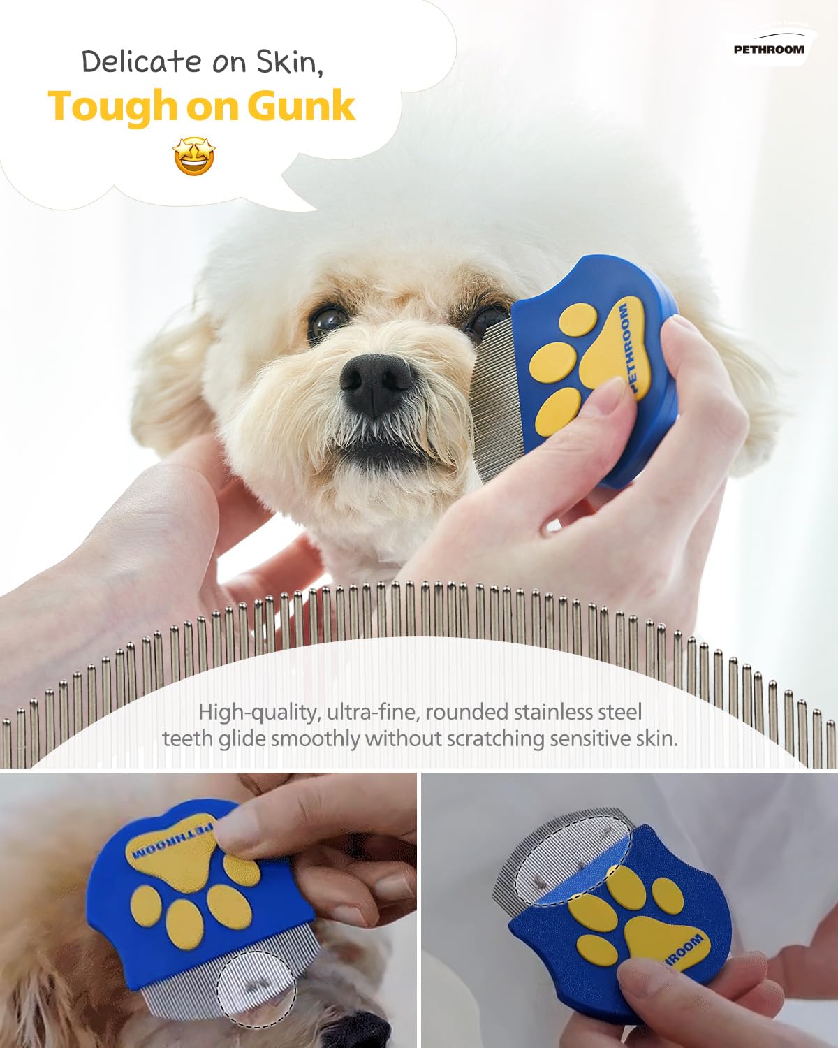 PETHROOM Professional Eye Comb for Pets, Stainless Steel Tear Stain Remover - Image 5