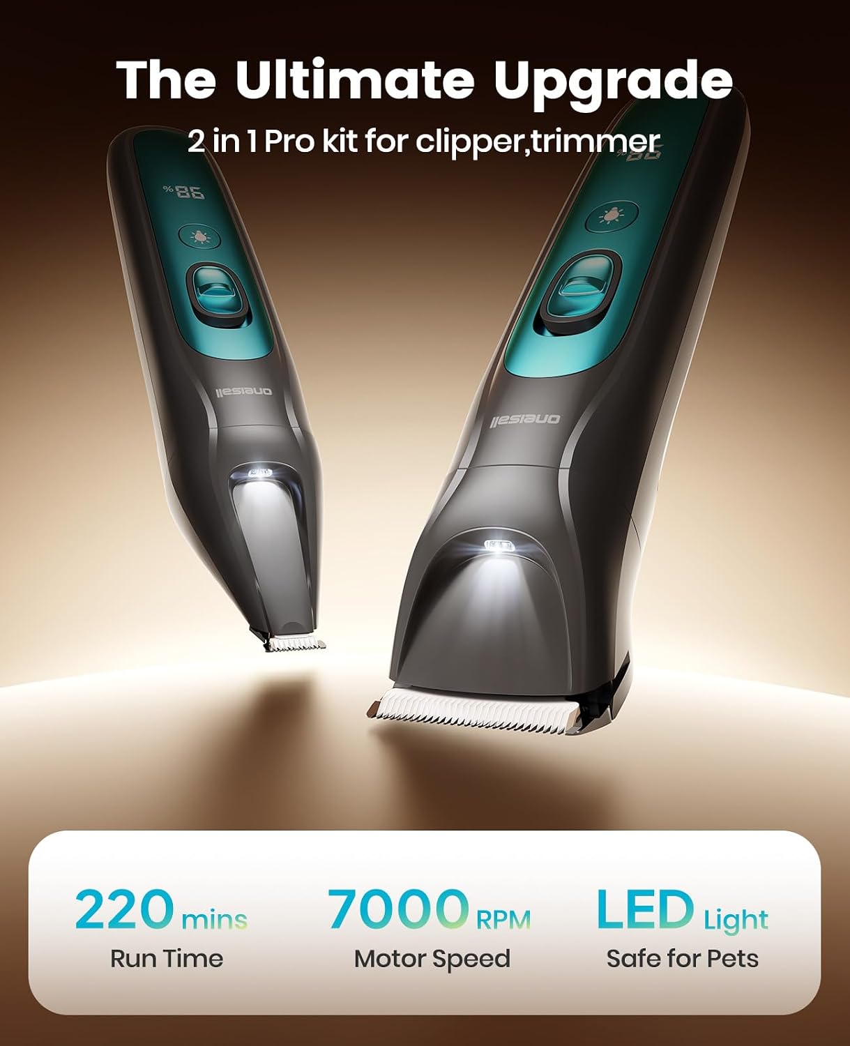 oneisall LED Light 2-in-1 Dog Grooming Clippers & Paw Trimmer Kit - Image 7