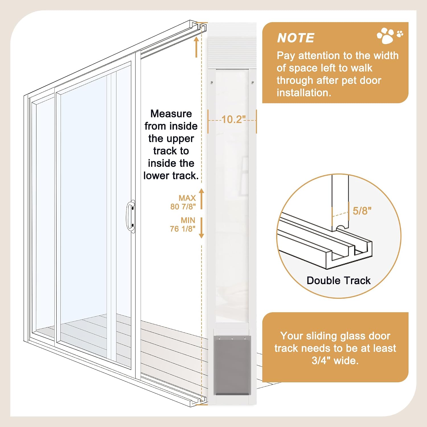Doggie Door for Sliding Glass Door, 07"x11" Brown Flap for Small Dog, White - Image 3