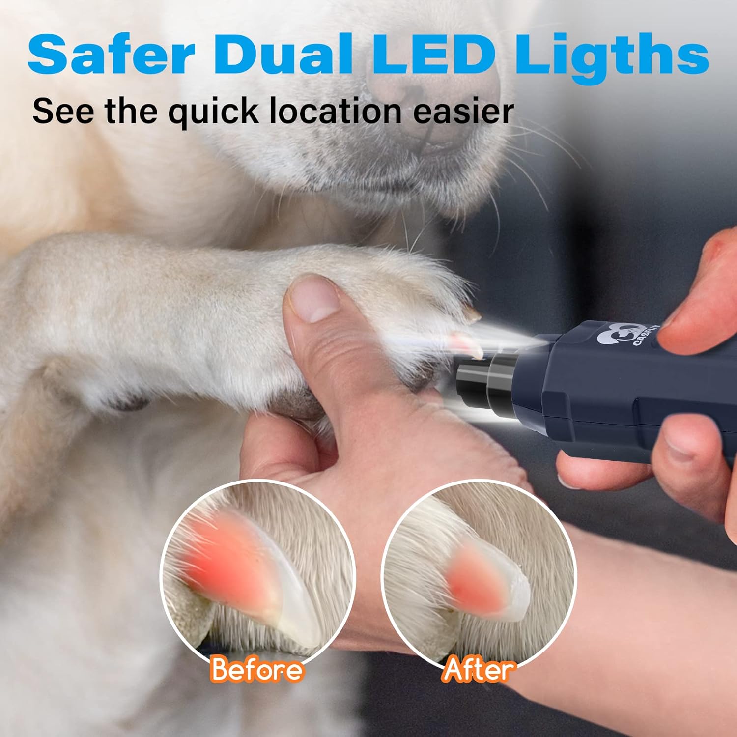 Casfuy 6-Speed Dog Nail Grinder - Newest Enhanced Pet Nail Grinder Super Quiet Rechargeable Electric Dog Nail Trimmer Painless Paws Grooming & Smoothing Tool for Large Medium Small Dogs (Blue) - Image 3