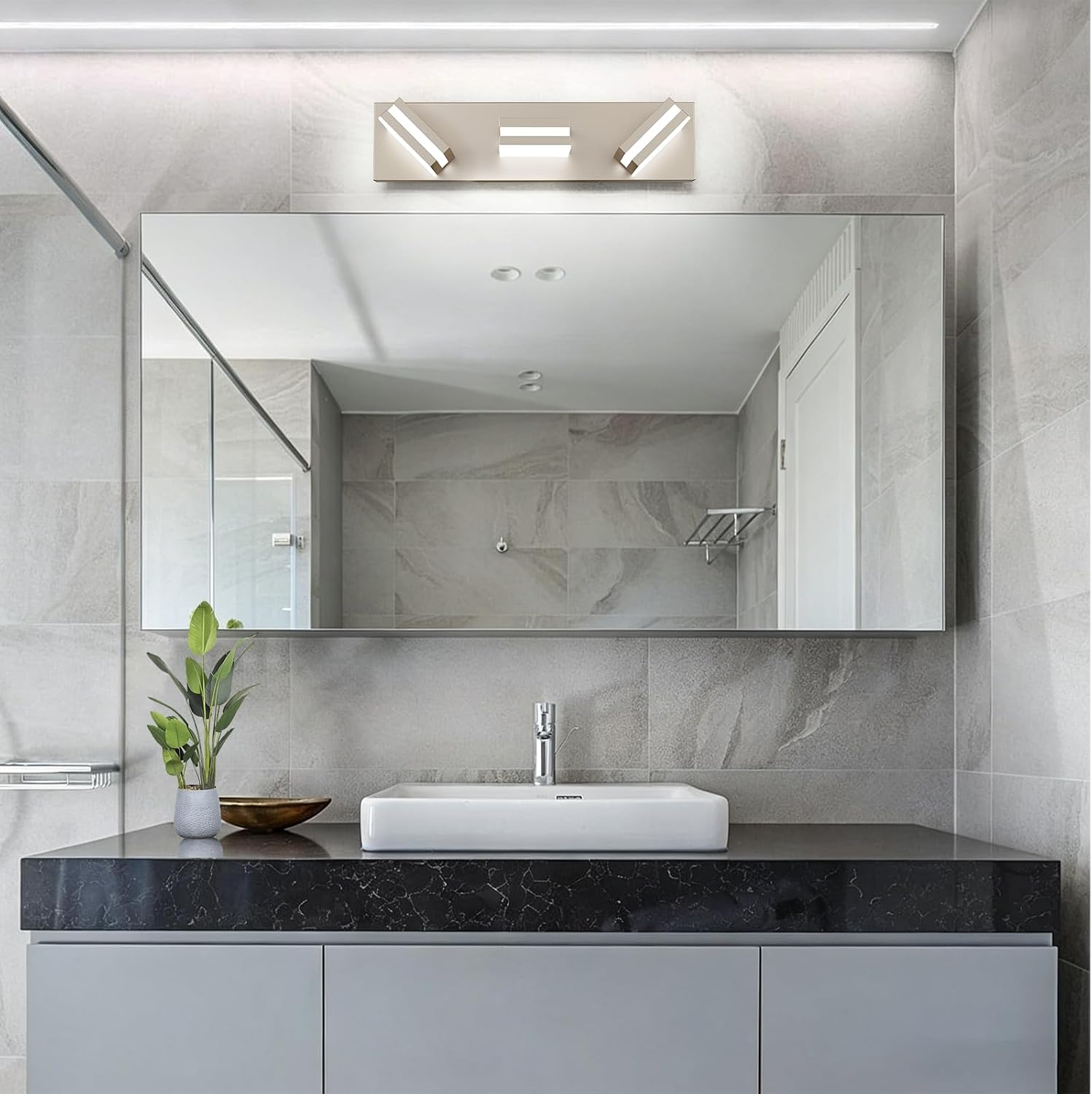 Bathroom Lights Fixtures Over Mirror, 360°Rotate Modern LED Vanity Lights for Bathroom, 24W Dimmable & High CRI Acrylic Wall Lighting, No Assembly Required (Brushed Nickel, 3-Light, 16 Inch) - Image 6