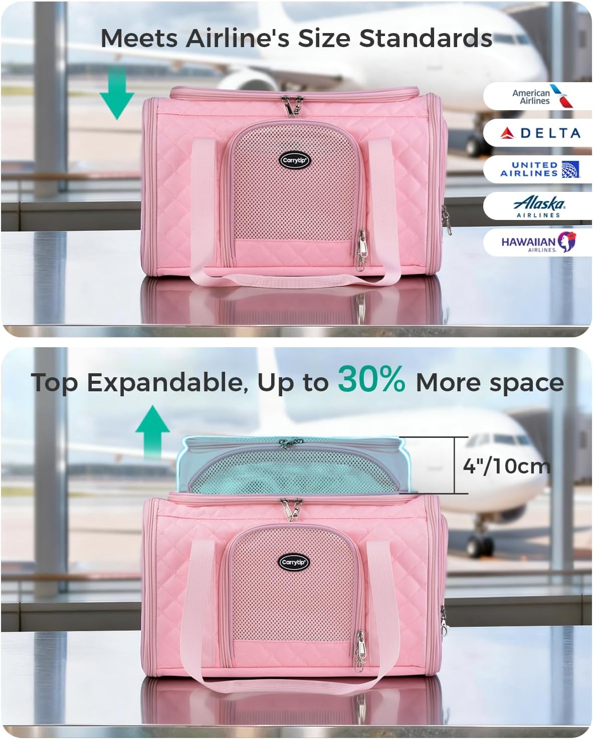 Airline Approved Cat Carrier with Expandable Top, 17x11x9.5 in, Pink - Image 6