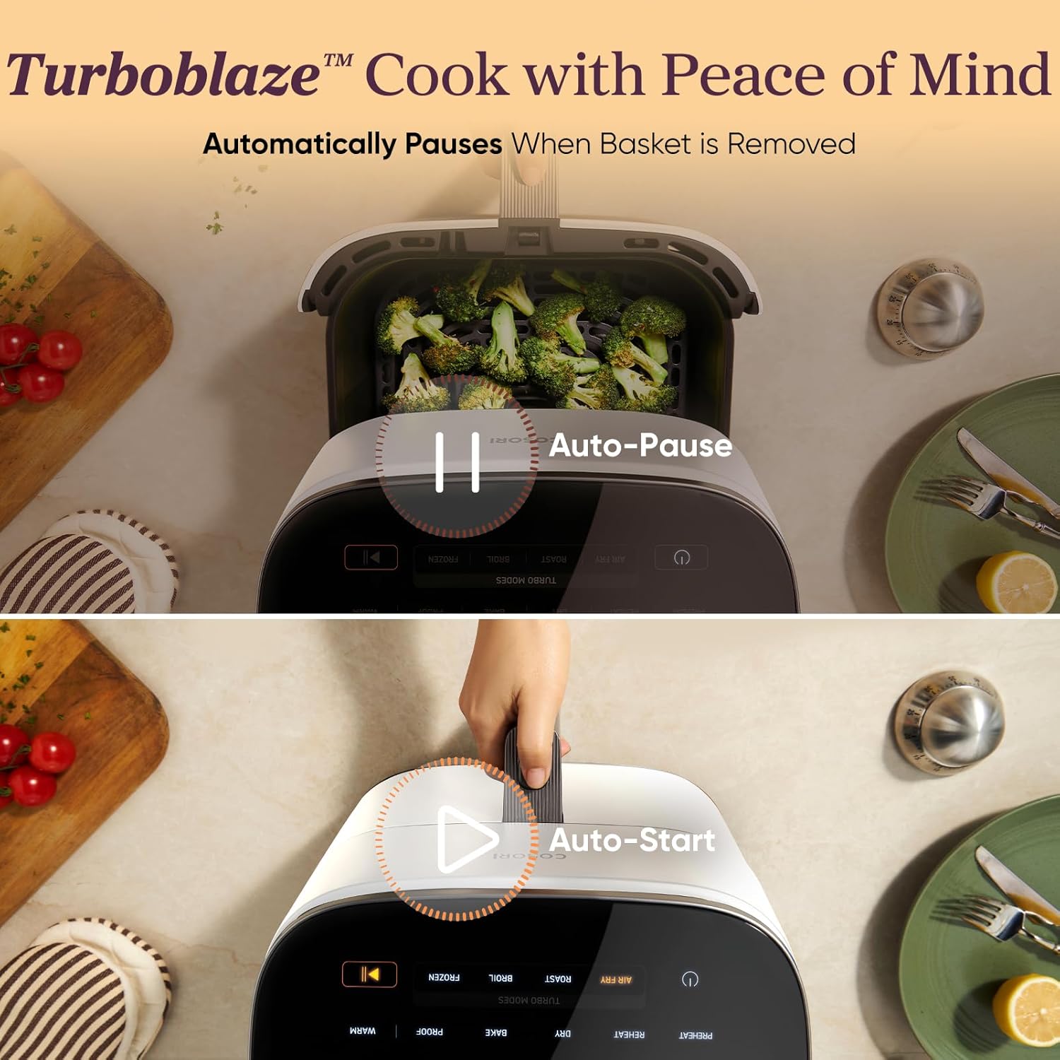 Cosori TurboBlaze Smart Air Fryer 6 Qt, Shake Reminders, 9-in-1, Cream - Image 8