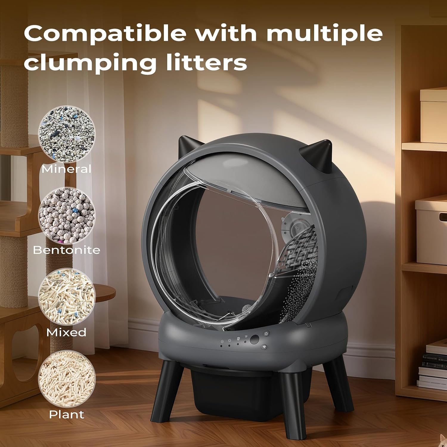 Self Cleaning Litter Box for Multiple Cats, E2 Automatic Cat Litter Box, Self-Cleaning Robot with Smart APP Control and Health Monitoring, Includes 2 Roll Trash Bag and Litter Mat, Grey - Image 8