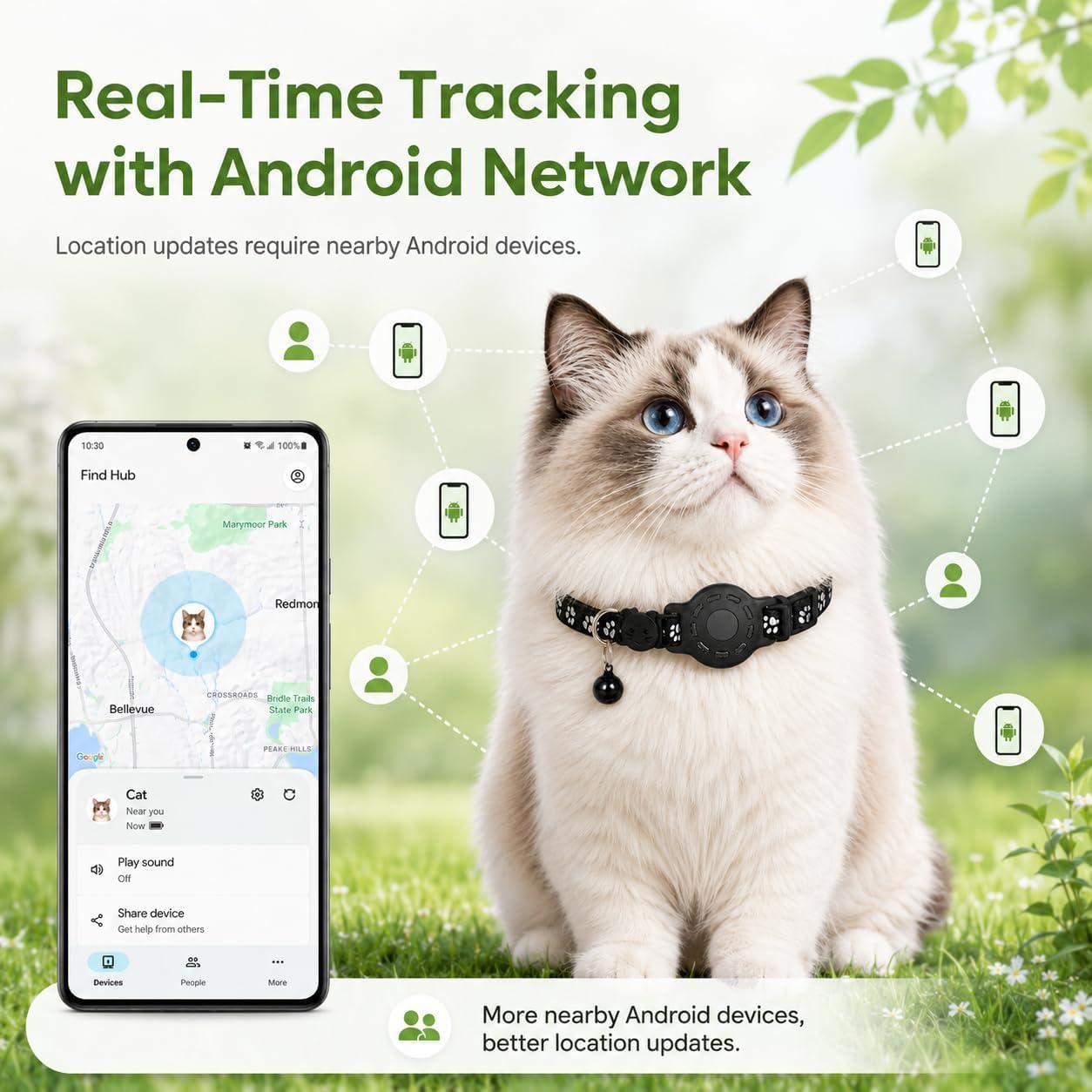 Smart Cat GPS Collar - Waterproof Pet Tracker for Android, Google Find My Compatible, No Monthly Fee. Advanced Safety Solution for Small & Large Cats.(Android Only) - Image 3