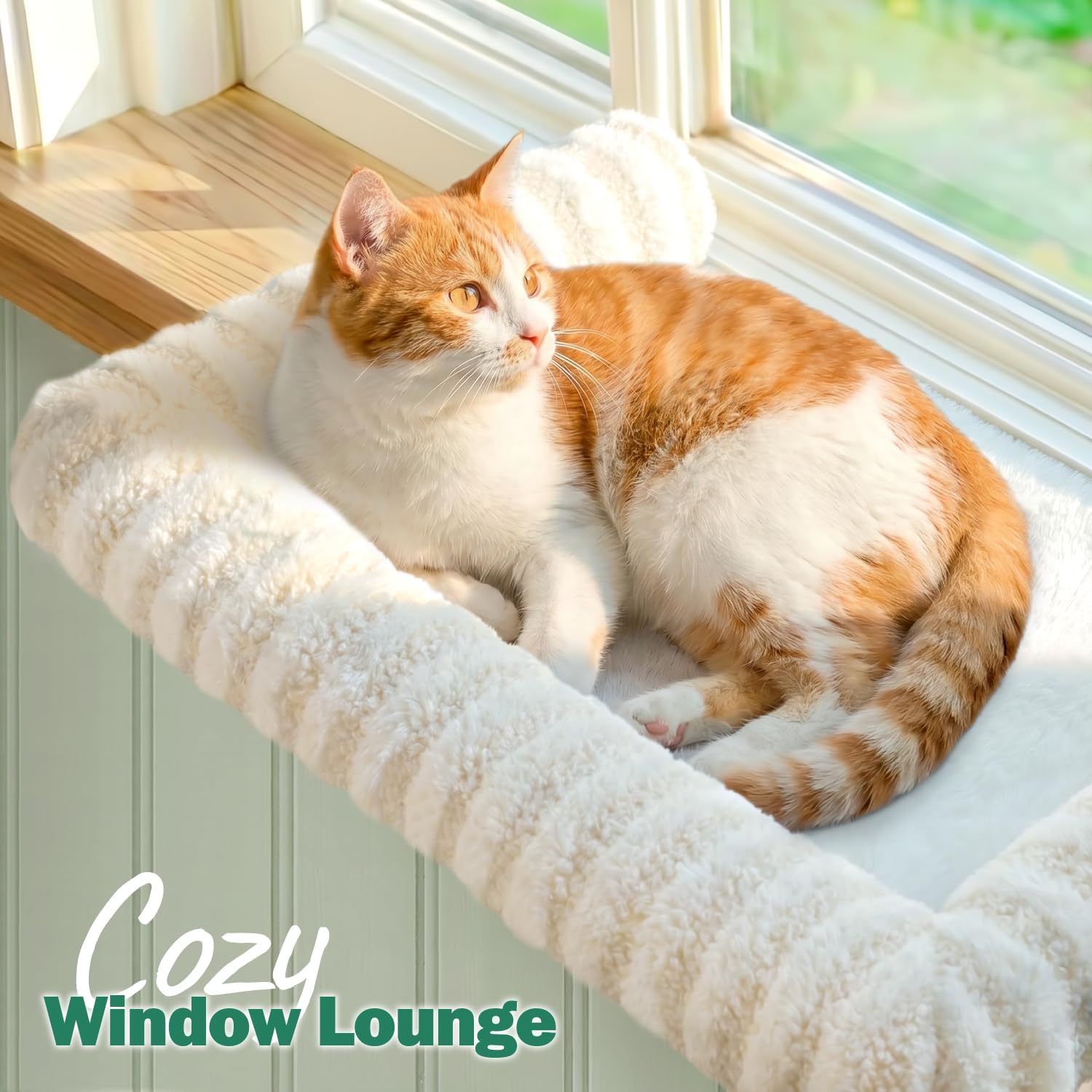 Zakkart Mellow Cat Perch for Windowsill with Hardwood Frame (Beige, L) - Image 3