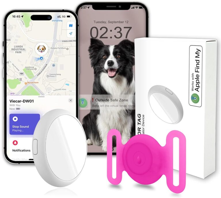 GPS Tracker for Dogs, Mini GPS Cat Tracker, IPX8 Waterproof GPS Trackers for Cats with Holder, No Monthly Fee, Work with Apple Find My(iOS Only), Smart Trackers for Dogs-YGPink-2