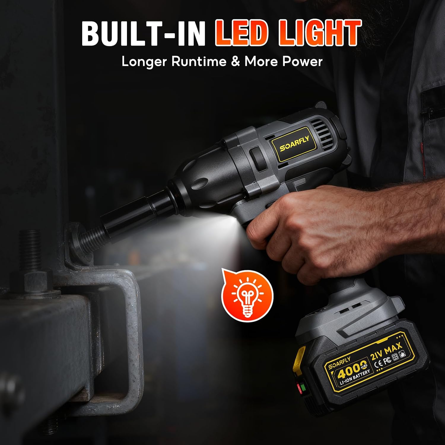 SOARFLY 1/2" Cordless Impact Wrench, 738 Ft-lbs (1000 N.m) Impact Gun - Image 5