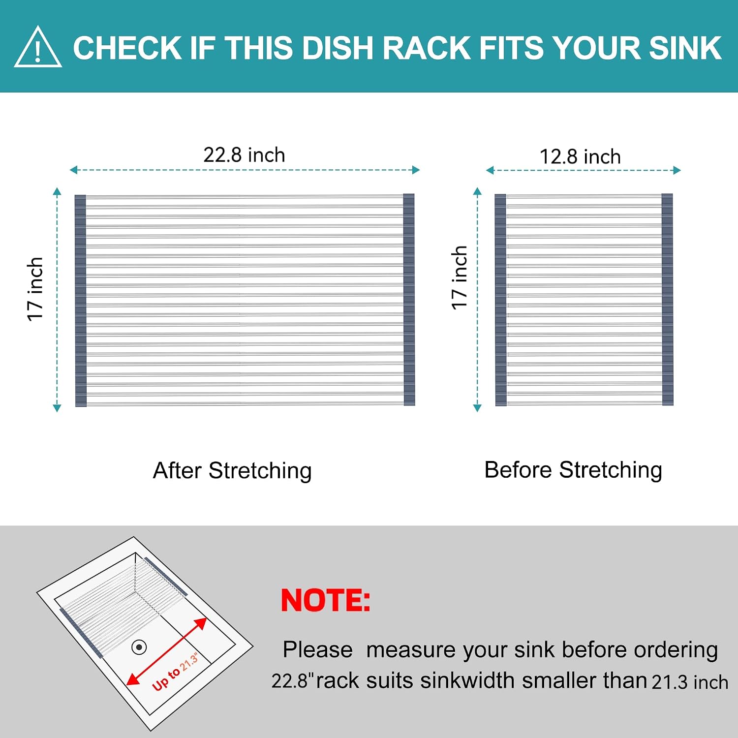 BBXTYLY Extra Large Expandable Roll Up Dish Drying Rack,Over The Sink Drying Rack Sink Cover Kitchen Sink Accessories Kitchen Rolling up Stainless Steel Drainer, Foldable,Rollable(Gray,22.8'-17.3'') - Image 2