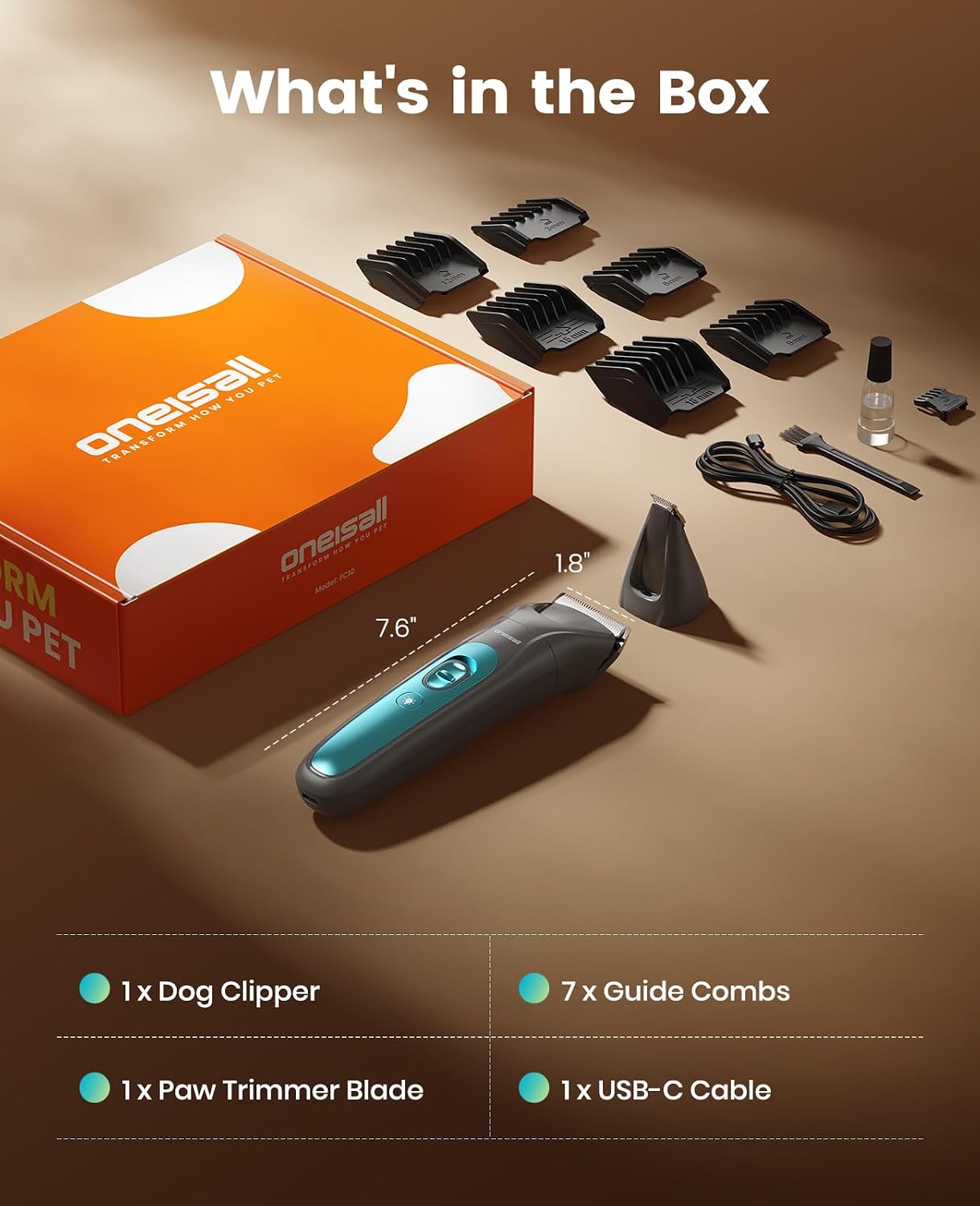 oneisall LED Light 2-in-1 Dog Grooming Clippers & Paw Trimmer Kit - Image 8