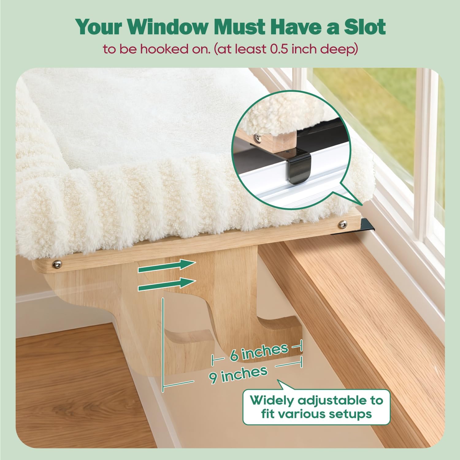 Zakkart Mellow Cat Perch for Windowsill with Hardwood Frame (Beige, L) - Image 8