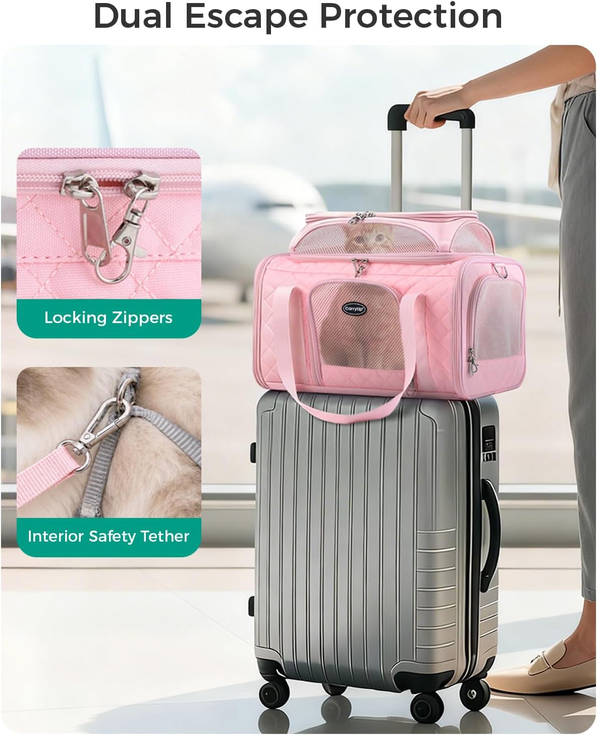 Airline Approved Cat Carrier with Expandable Top, 17x11x9.5 in, Pink - Image 4