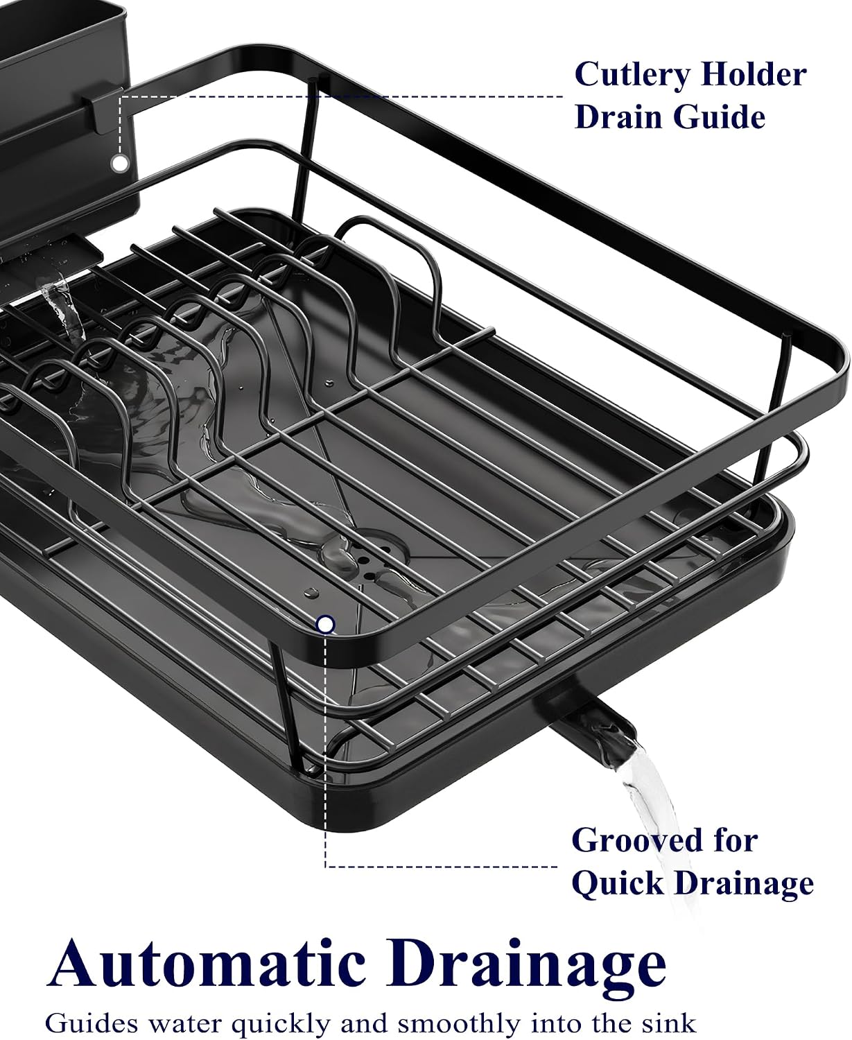 Kitsure Dish Drying Rack for Kitchen Counter, 12''W x 15.5''L, Black - Image 3