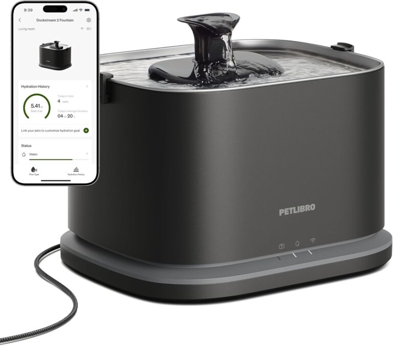 PETLIBRO Upgrade Cat Water Fountain Stainless Steel Tray, Dockstream 2 Cat Fountain Indoor, 3L/101oz Auto Cat Fountains for Drinking, App Monitoring Pet Water Fountain Dog, 5G WiFi Cat Water Dispenser