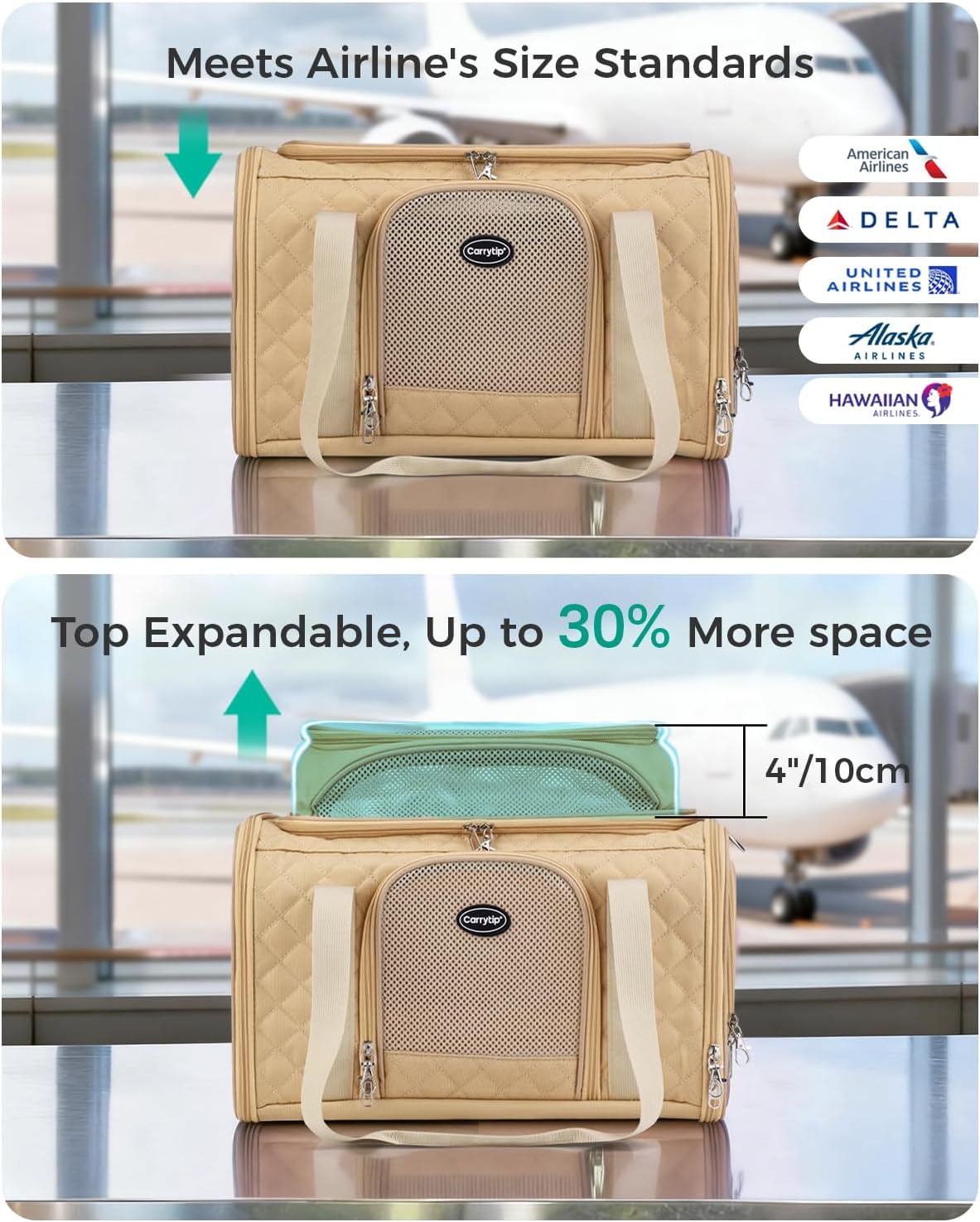 Airline Approved Cat Carrier with Expandable Top, 17x11x9.5 in, Brown - Image 6