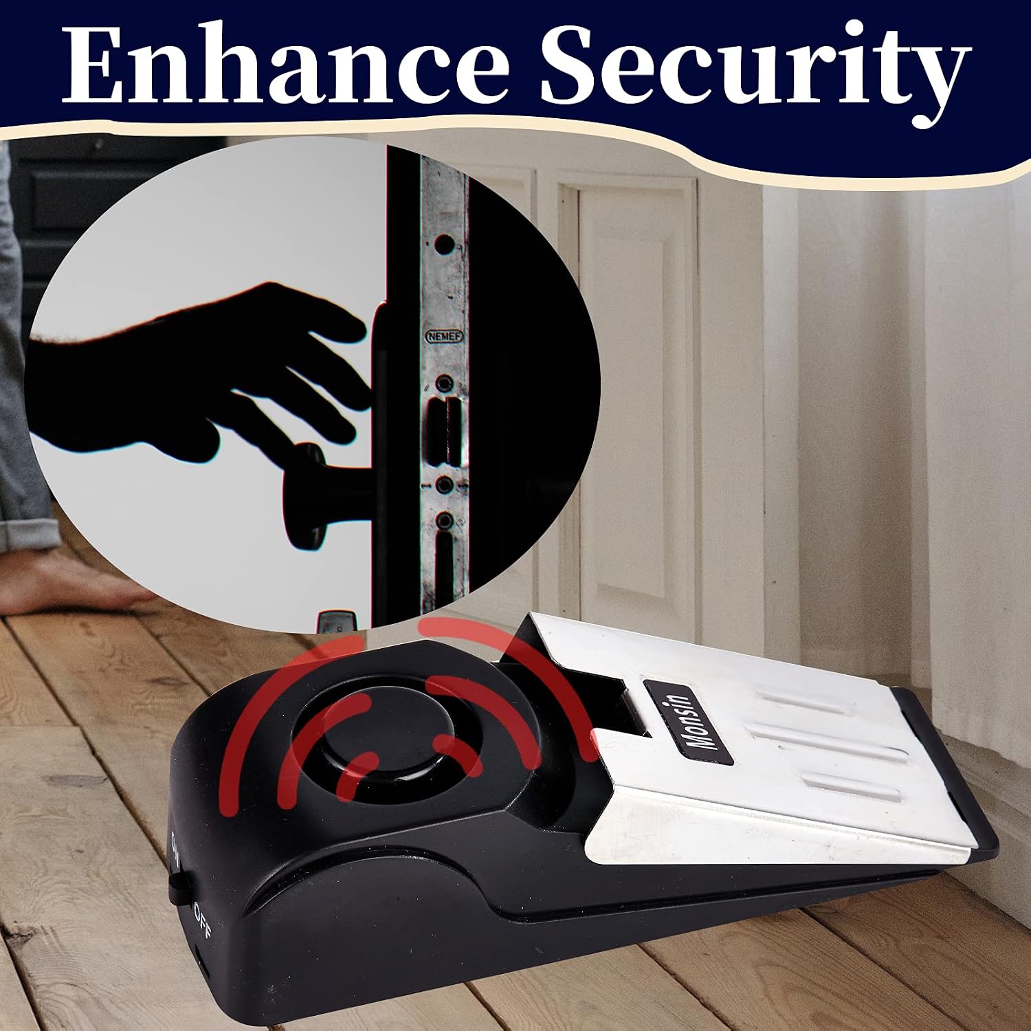 Door Stop Alarm, Door Stopper with 120DB Security Alarm, Floor Wedge Doorstop for Travel Apartment Home House (Pack of 1) - Image 6