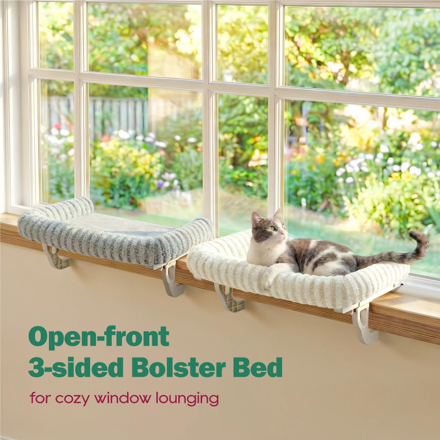 Zakkart Mellow 3-Sided Cat Perch for Windowsill, Dual-Mount (Beige, L) - Image 7