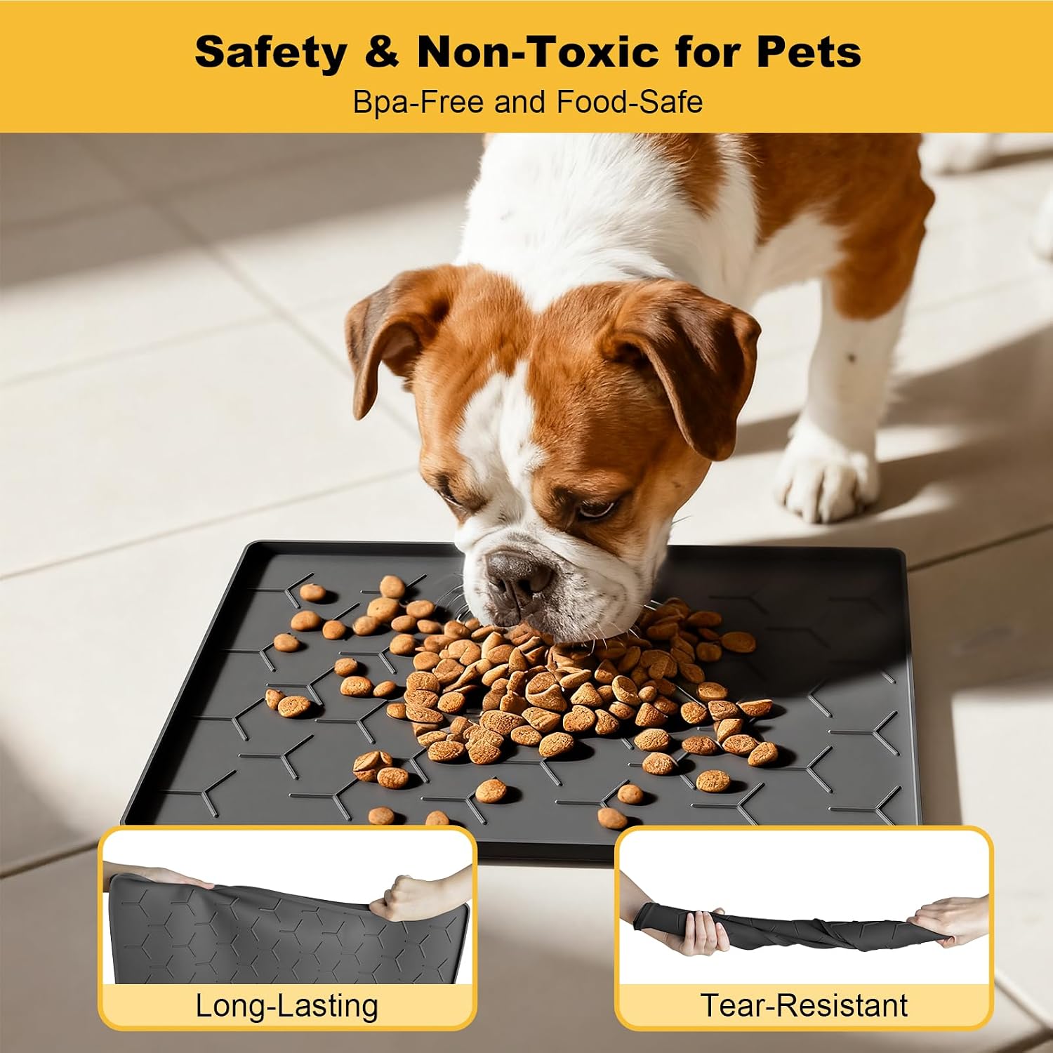 Pieviev Silicone Dog Cat Food Bowl Mat, Waterproof Raised Edge, 16'' x 12'' - Image 3