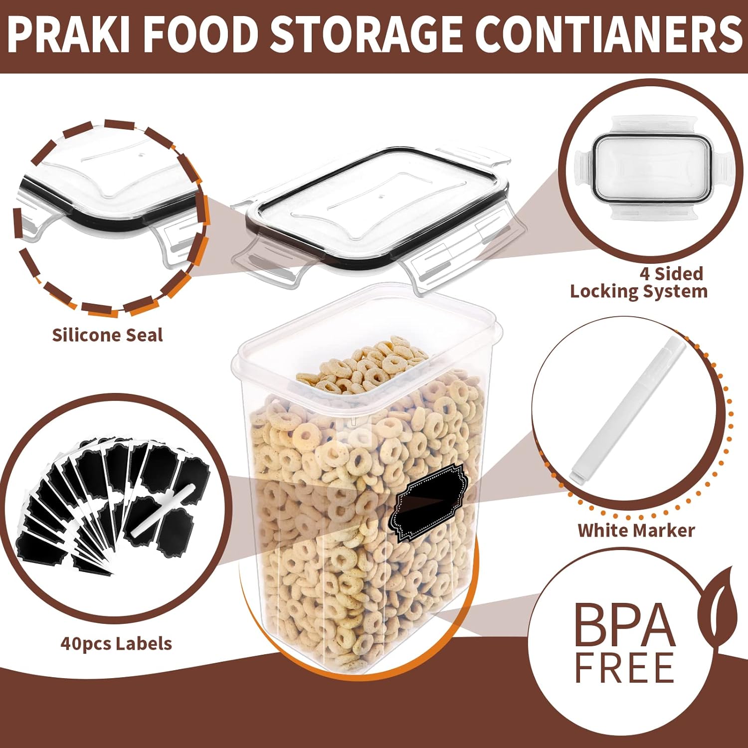 PRAKI Airtight Food Storage Containers Set with Lids - 24 PCS, BPA Free - Image 3