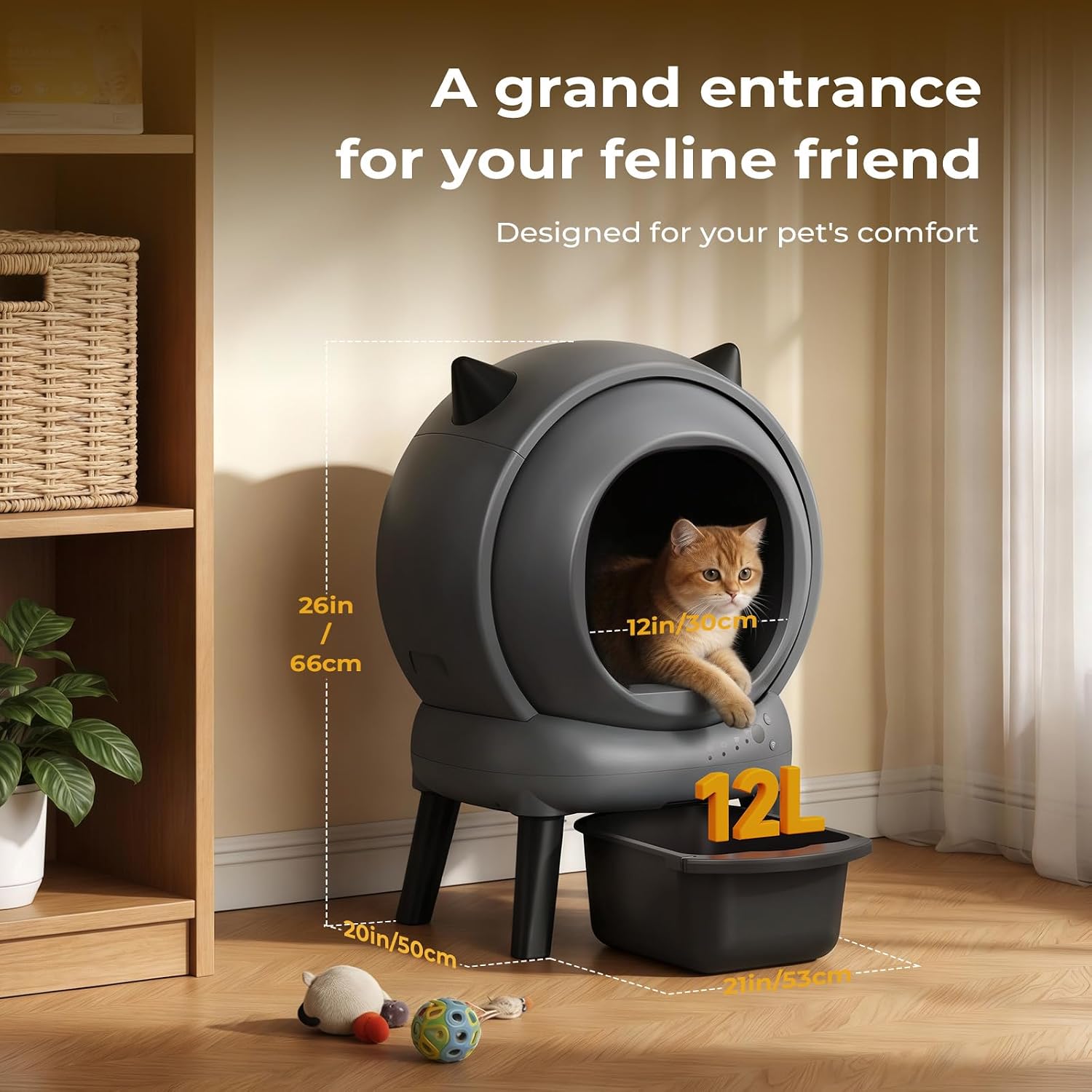 Self Cleaning Litter Box for Multiple Cats, E2 Automatic Cat Litter Box, Self-Cleaning Robot with Smart APP Control and Health Monitoring, Includes 2 Roll Trash Bag and Litter Mat, Grey - Image 2
