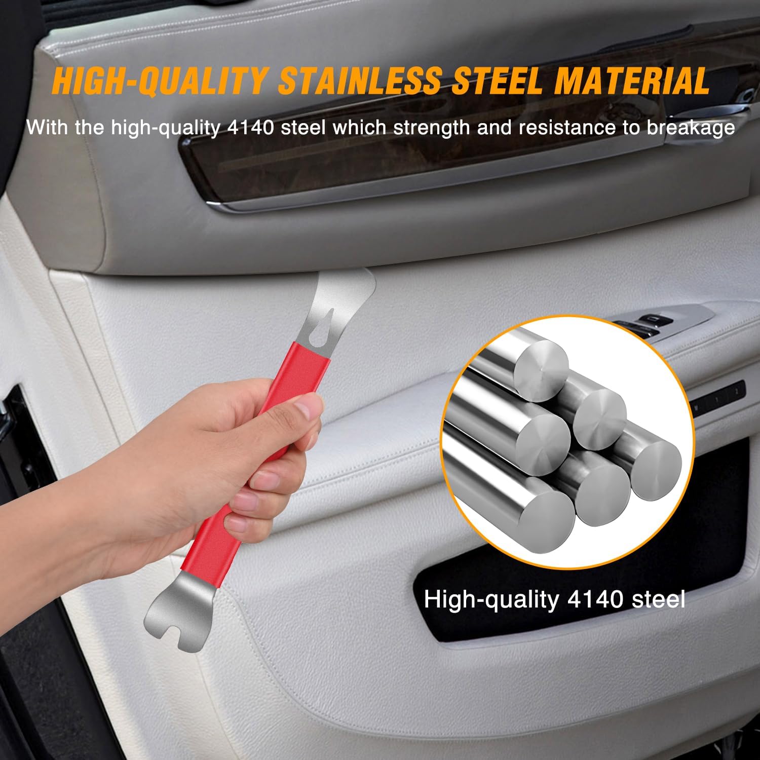 GOOACC 11PCS Trim Removal Tool Kit, Metal & Nylon Pry Tools Set for Car Door Panel, Dashboard, Audio, Clips, Fastener Remover w/Storage Box – Red - Image 3