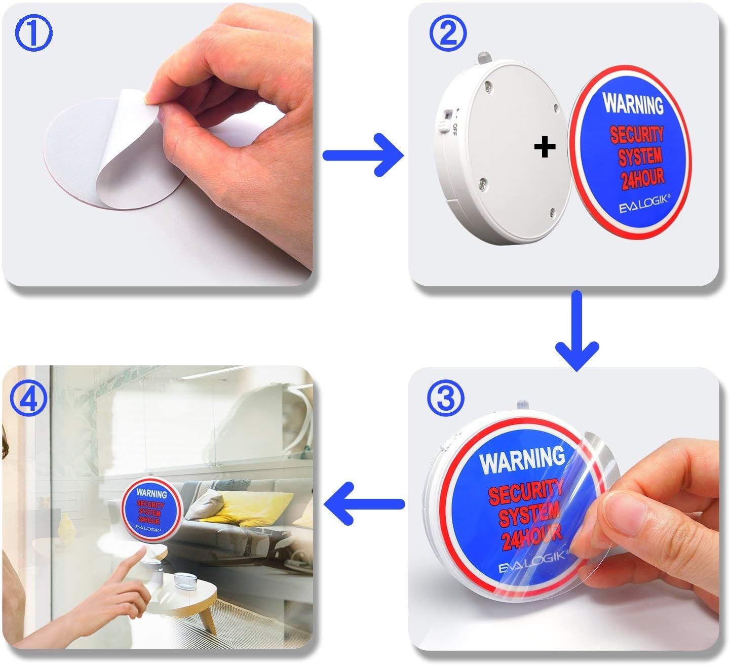 EVA LOGIK Modern Ultra-Thin Window Alarm with Loud 120dB Sound and Vibration Sensors Compatible with Virtually Any Window, Glass Break Alarm Perfect for Home, Office, Dorm Room- 4 Pack - Image 8