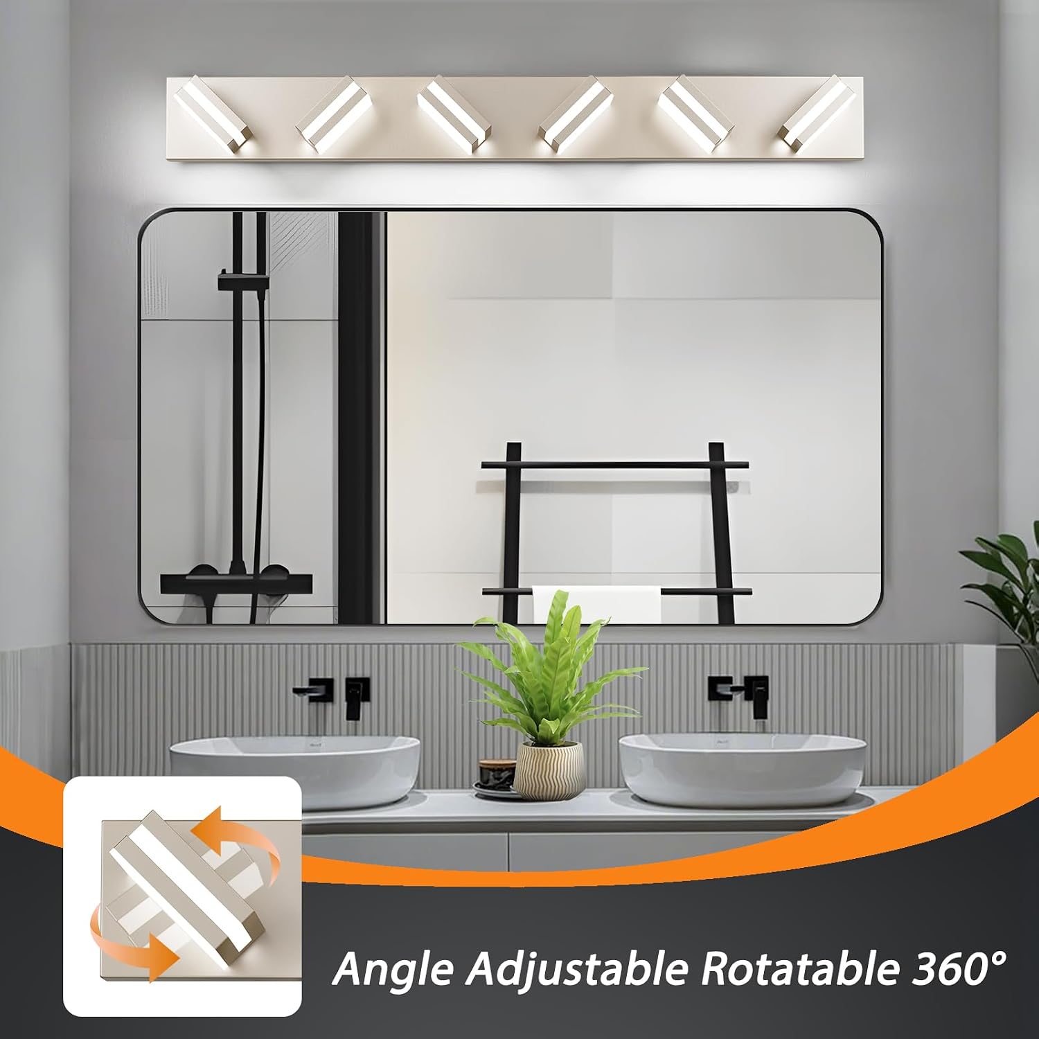 Bathroom Lights Fixtures Over Mirror, 360°Rotate Modern LED Vanity Lights for Bathroom, 48W Dimmable & High CRI Acrylic Wall Lighting, No Assembly Required (Brushed Nickel, 6-Light, 36 Inch) - Image 2