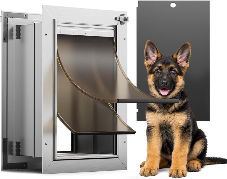 Dog Door for Wall, Medium Doggy Door, Heavy Duty Cat Pet Door, All Aluminum Frame, 2 Magnetic Flaps, Energy Efficient, Sliding Lock Panel, Easy to Install (Pets Up to 45 LB)