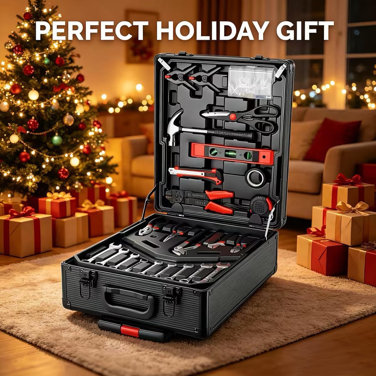 Arcwares 799pcs Aluminum Trolley Case Tool Set Silver, House Repair Kit Set, Household Hand Tool Set, with Tool Belt,Gift on Father's Day (Black) - Image 6