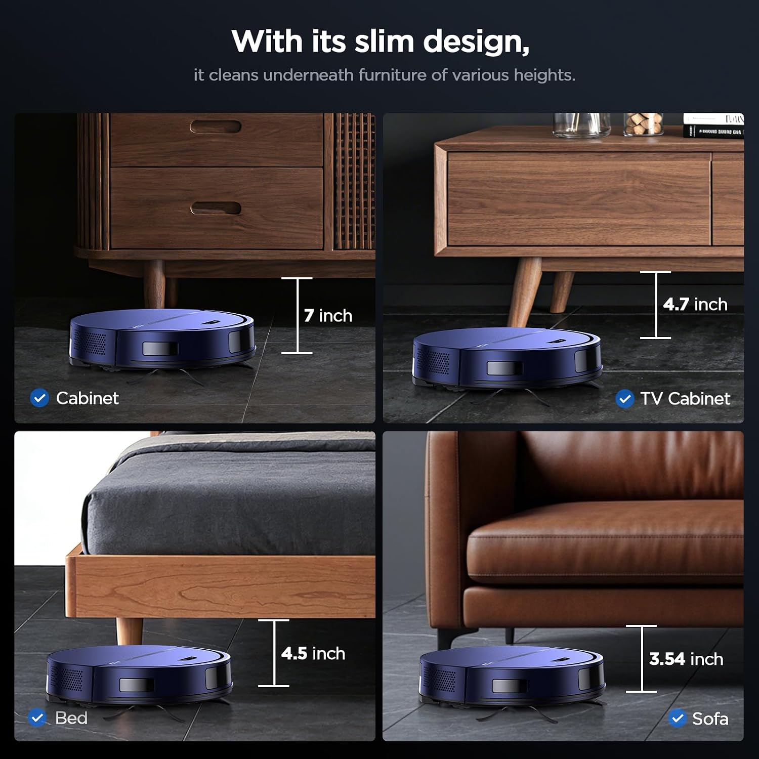 Robot Vacuum and Mop Combo, 8000Pa Strong Suction 2 in 1 Vacuum Robot with Mopping, with Schedule, Wi-Fi/App/Remote, Self-Charging, Slim, Ideal for Hard Floor, Pet Hair, Low-Pile Carpet - Image 8