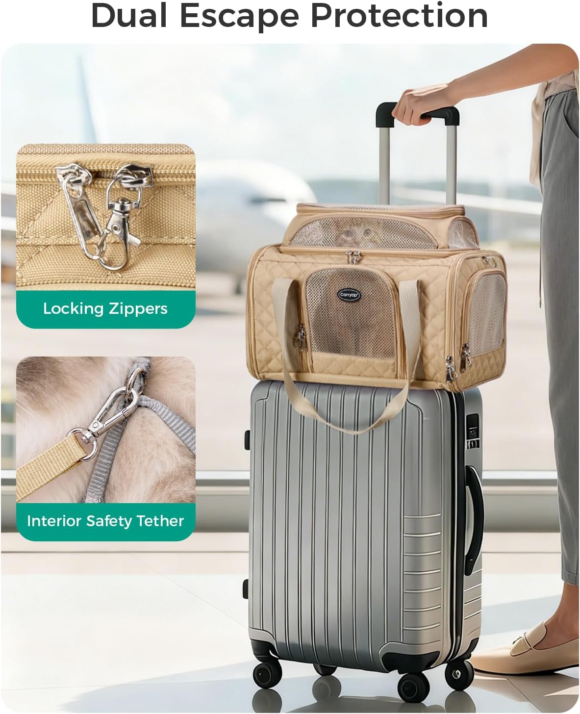 Airline Approved Cat Carrier with Expandable Top, 17x11x9.5 in, Brown - Image 4