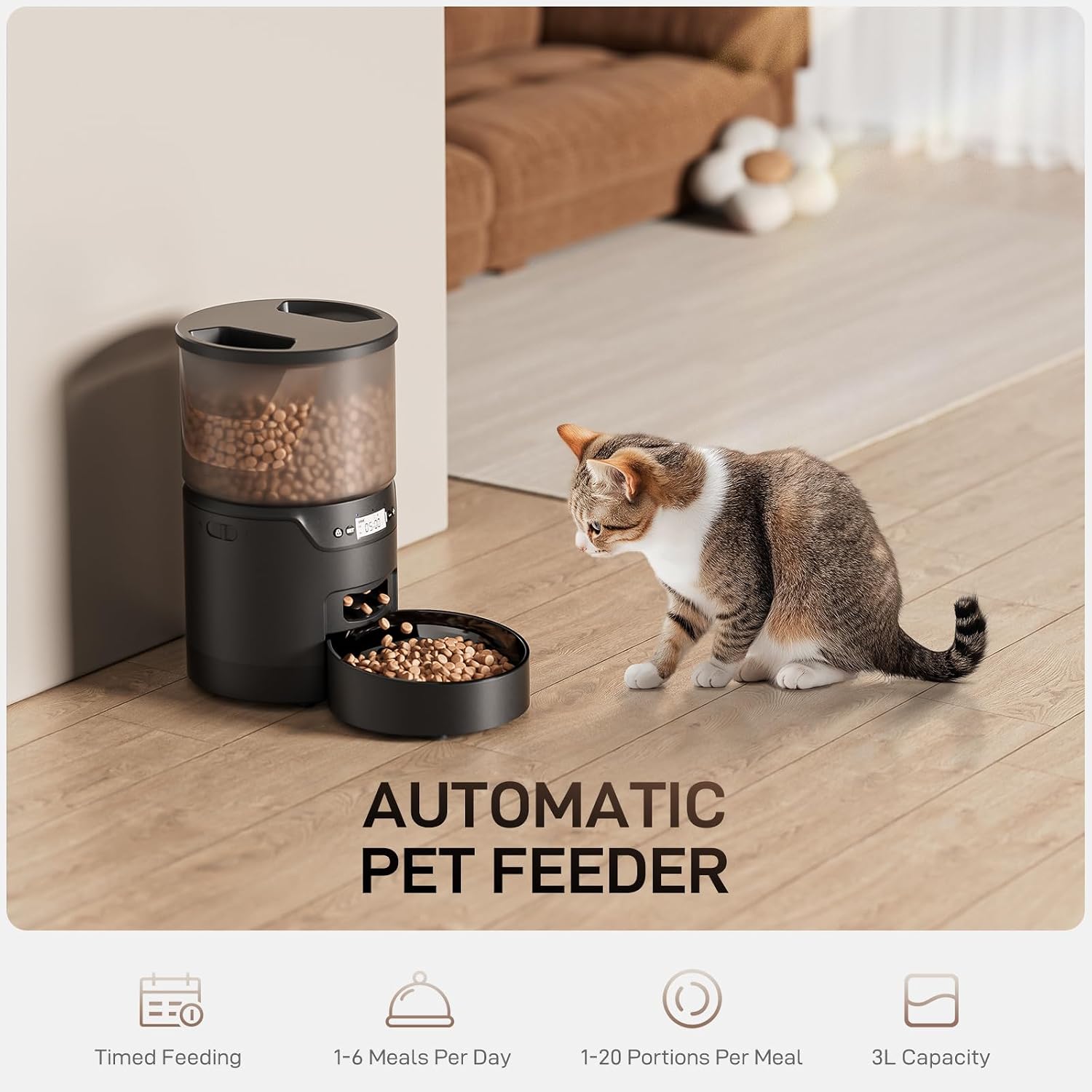 IMIPAW PET Automatic Cat Feeder: 3L Auto Food Dispenser with Timed Feeding| 6 Meal Programmable& 1-20 Portion Precise Control- Easy to Clean & Setup for Cat Indoor| Desiccant Bag Keep Food Fresh - Image 8