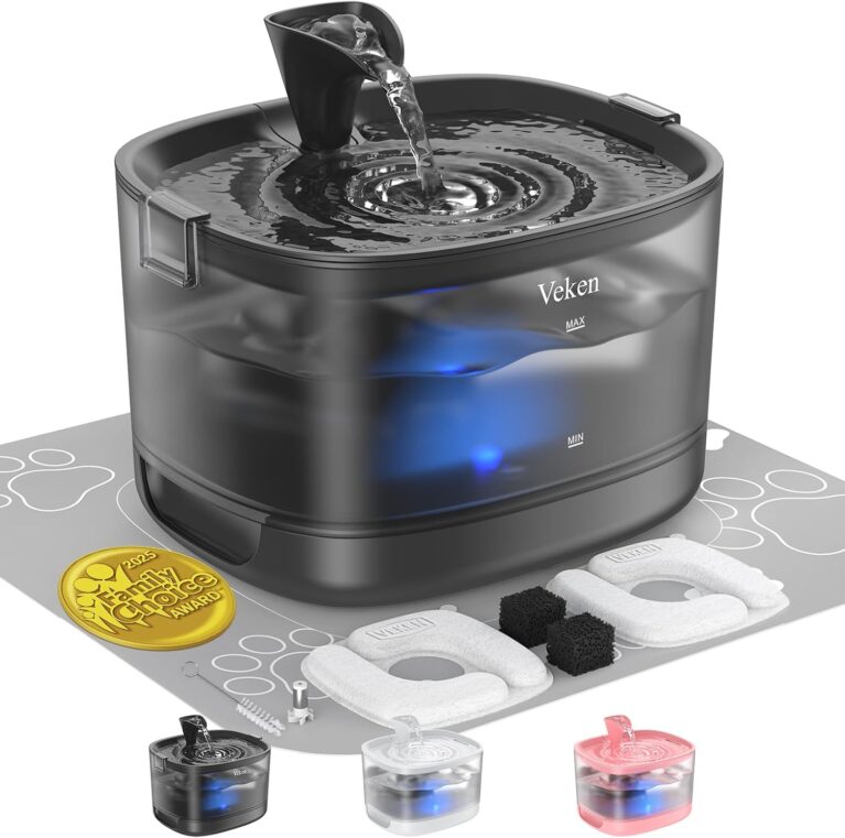 Veken 85oz/2.5L Cat Water Fountain with Detachable Tank & Secure Clips