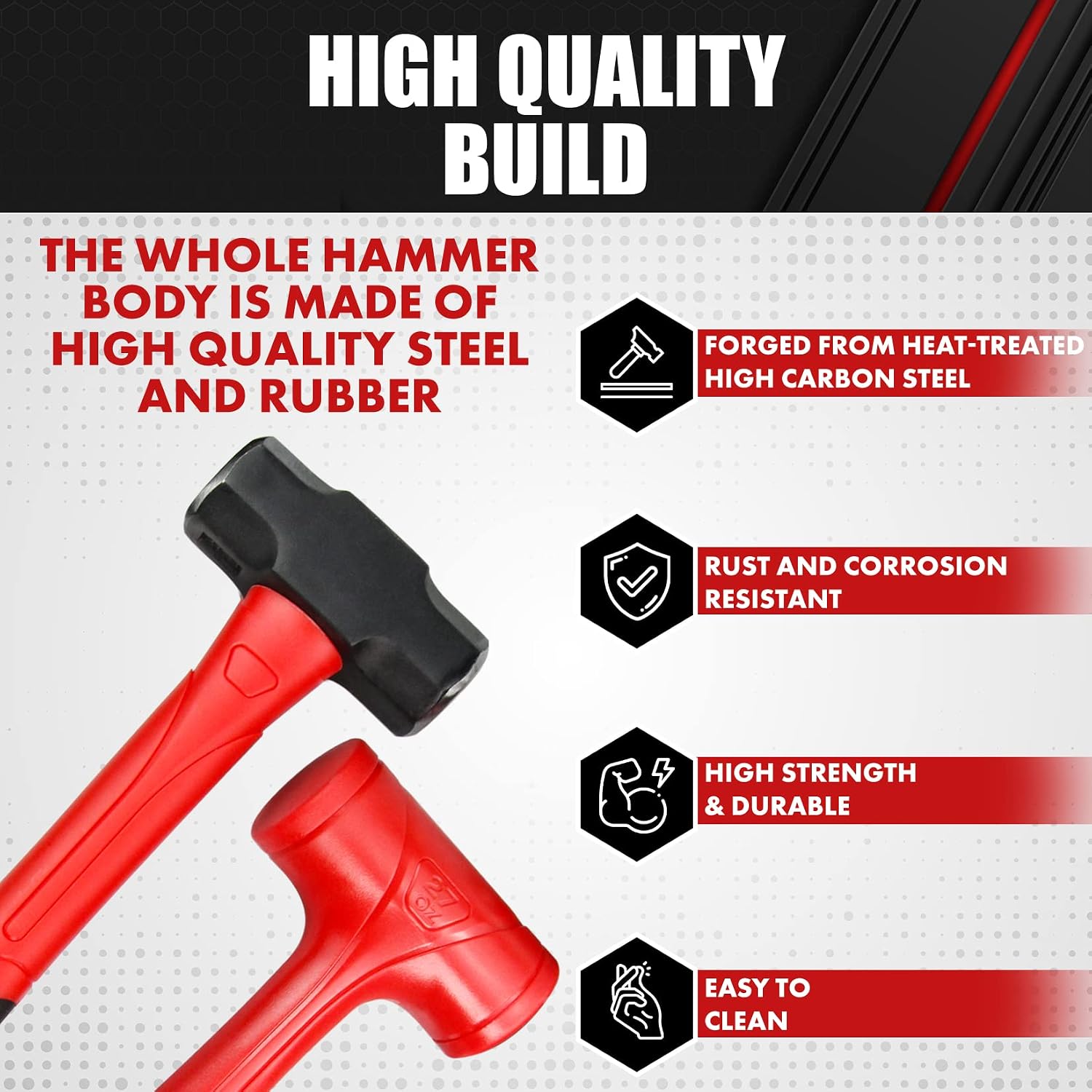 C&T 6-Piece Hammer Set, Fiberglass Handle & Mallet Set, Metal Working | Garage Home Kit | Mechanic Tools | Sledge Hammer | blacksmith Hammer | Ball Peen Hammers | Hand Tools - Image 4