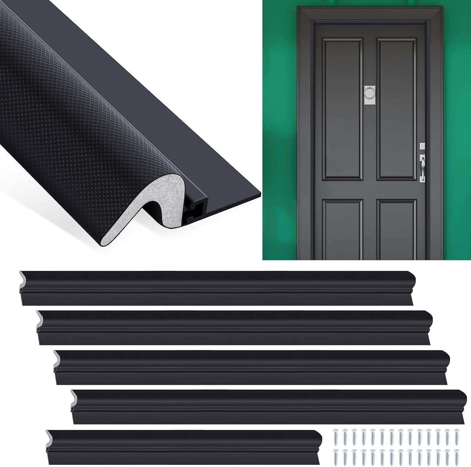 Yuntau 5 Pcs Screw On Door Weather Stripping Kit, 42"/36", Black