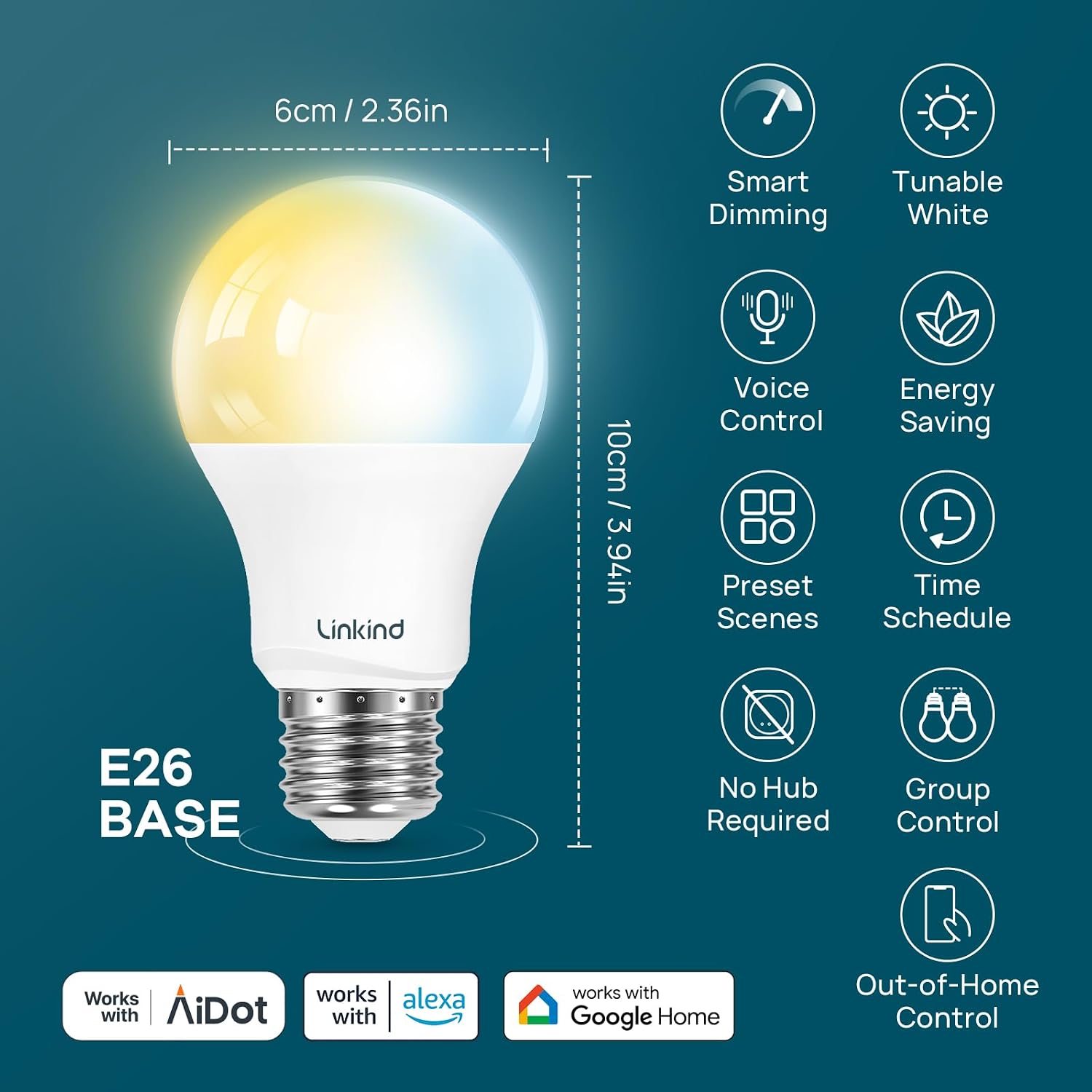Linkind Smart Light Bulbs, Works with Alexa & Google Home, AiDot App Setup - Image 6