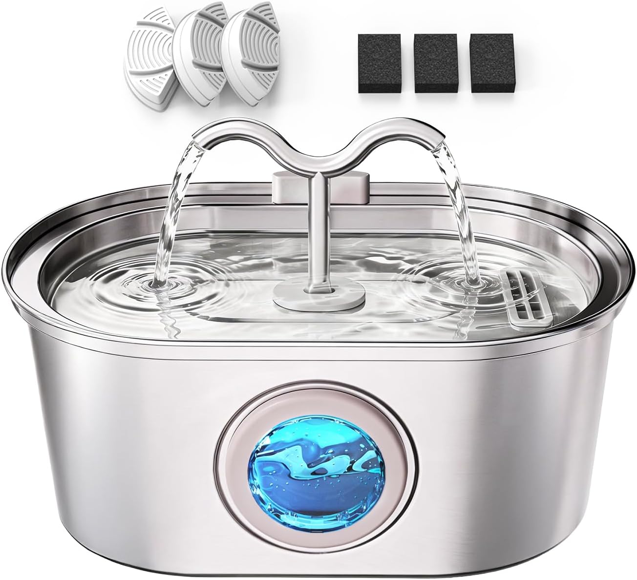 3.2L/108oz Stainless Steel Cat Water Fountain Pet Fountain