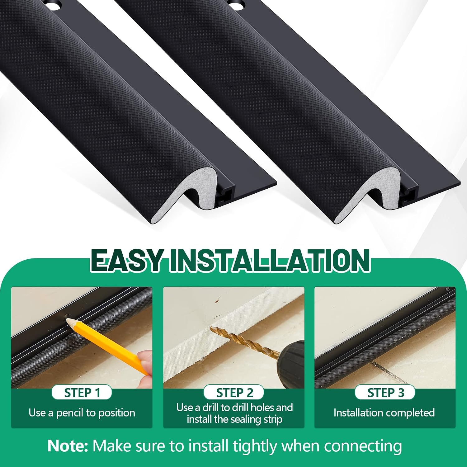 Yuntau 5 Pcs Screw On Door Weather Stripping Kit, 42"/36", Black - Image 6