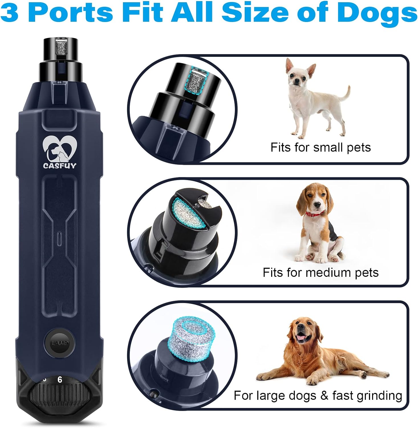 Casfuy 6-Speed Dog Nail Grinder - Newest Enhanced Pet Nail Grinder Super Quiet Rechargeable Electric Dog Nail Trimmer Painless Paws Grooming & Smoothing Tool for Large Medium Small Dogs (Blue) - Image 5