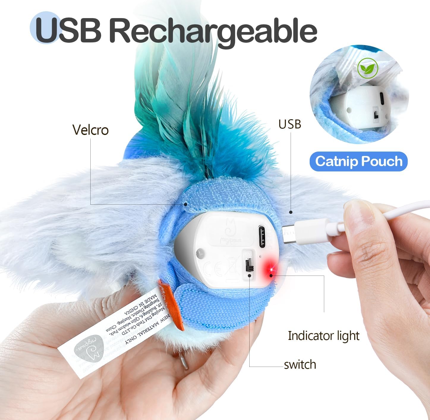 Migipaws Interactive Flapping Bird Cat Toy, Blue - Image 6