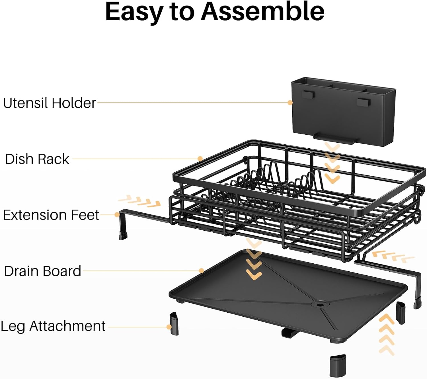 Expandable Dish Drying Rack for Kitchen Counter, Stainless Steel, Black - Image 8