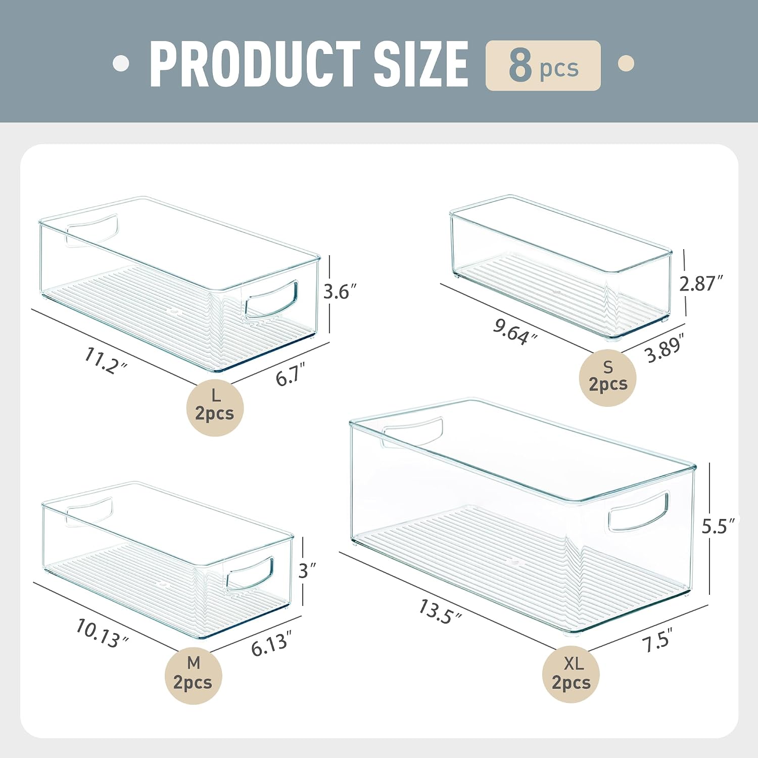 Heyuzb 8 PACK Freezer Organizer Bins Fridge Organizers and Storage Stackable Refrigerator Organizers Bins with Side Handles Clear Storage Bins for Pantry, Under Sink, Kitchen Cabinet - Image 3