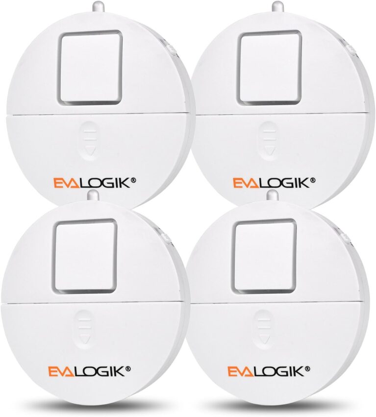EVA LOGIK Modern Ultra-Thin Window Alarm with Loud 120dB Sound and Vibration Sensors Compatible with Virtually Any Window, Glass Break Alarm Perfect for Home, Office, Dorm Room- 4 Pack