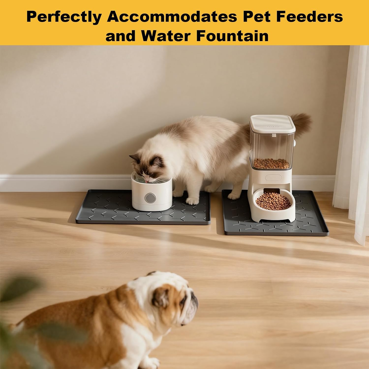 Pieviev Silicone Dog Cat Food Bowl Mat, Waterproof Raised Edge, 16'' x 12'' - Image 7
