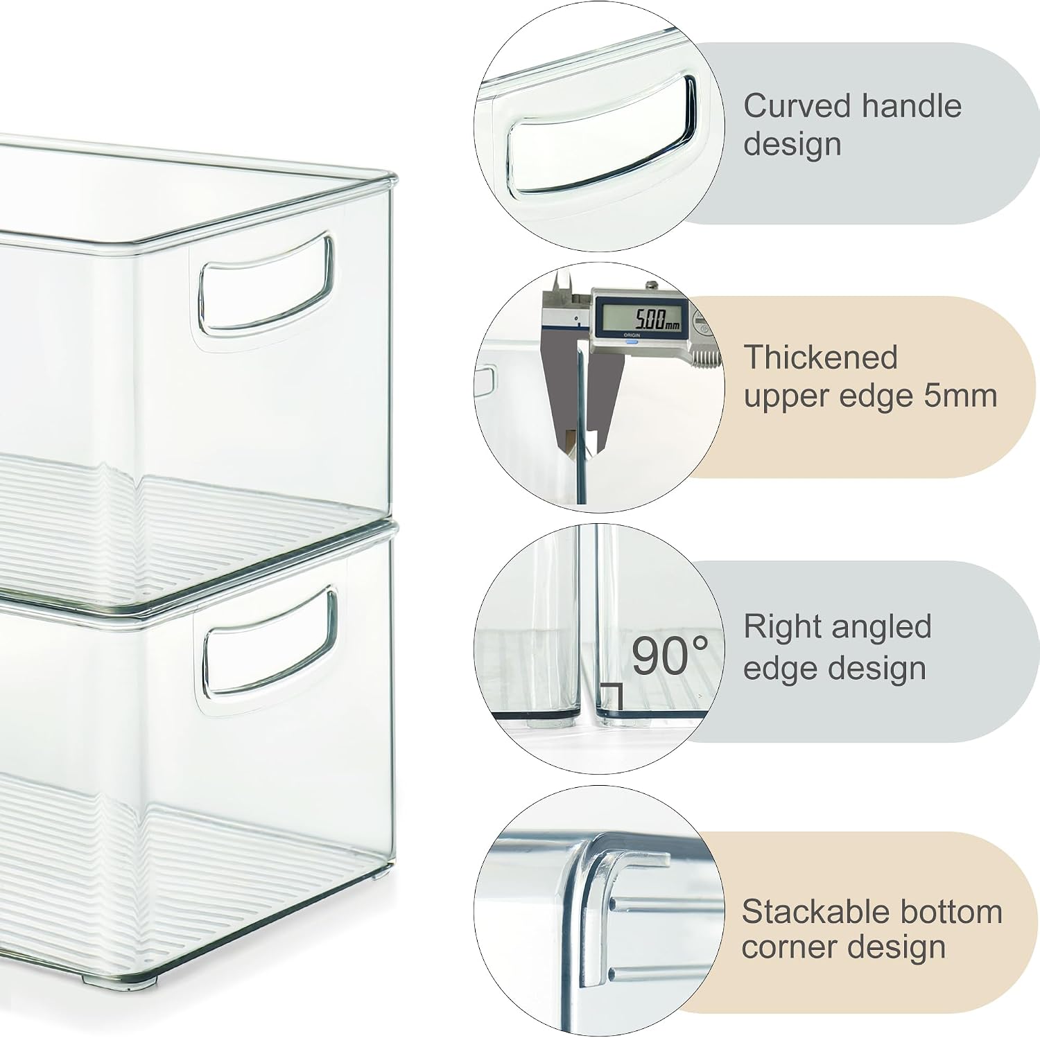 Heyuzb 8 PACK Freezer Organizer Bins Fridge Organizers and Storage Stackable Refrigerator Organizers Bins with Side Handles Clear Storage Bins for Pantry, Under Sink, Kitchen Cabinet - Image 4