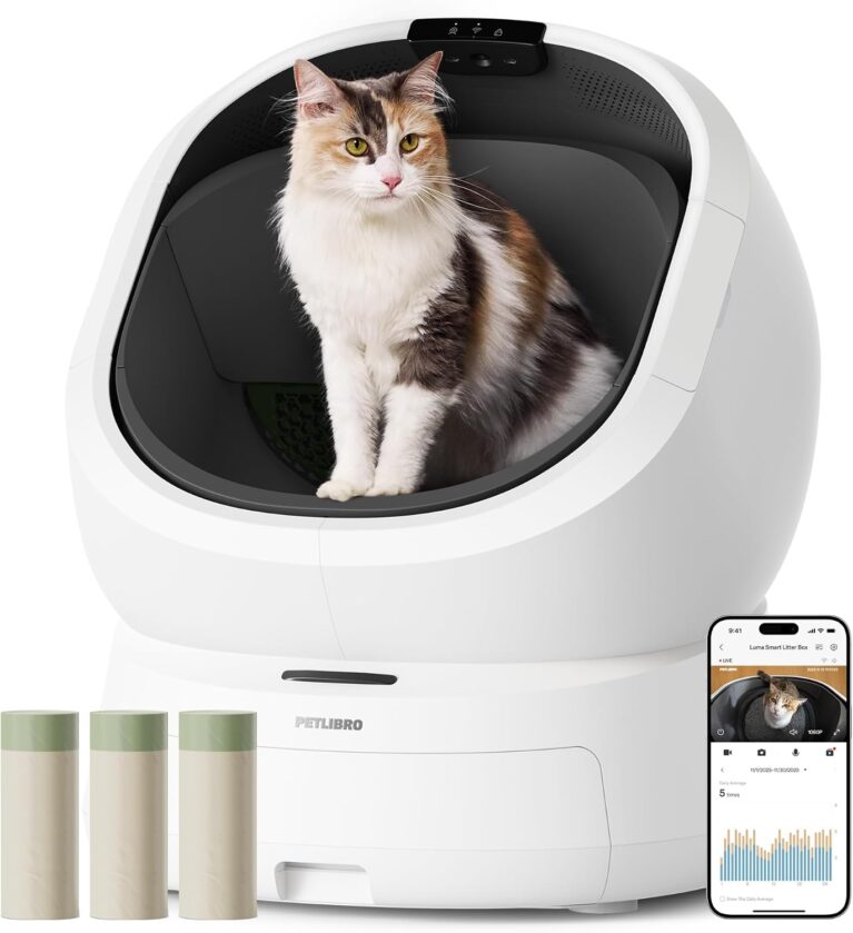 PETLIBRO Automatic Litter Box with AI-Camera Waste Analysis, Auto Odor-Control Self Cleaning Cat Litter Box with 55 Count Litter Liners, Open-Top Litterbox with Multi-Cats Recognition, Usage Tracking