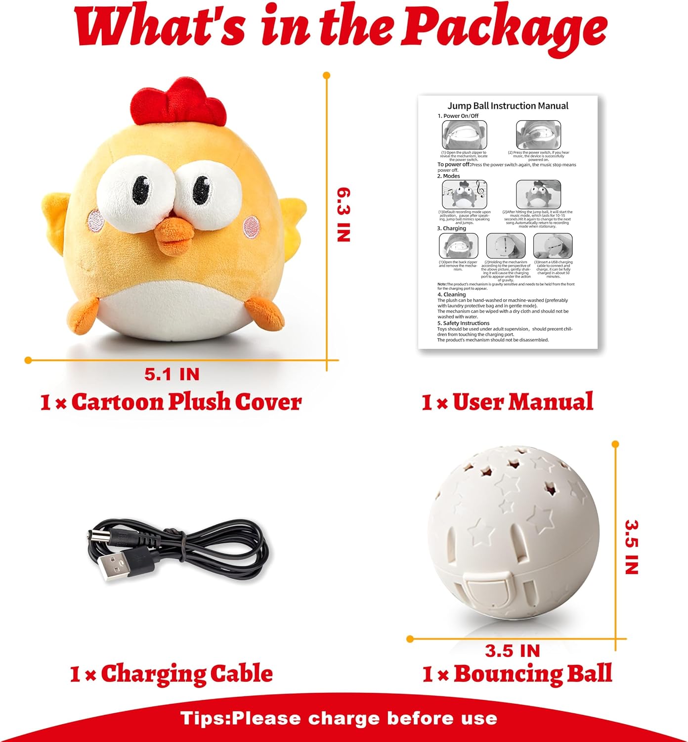 GUKCO Interactive Dog Toys, Moving Ball Toy with Jumping & Music(Chick) - Image 6