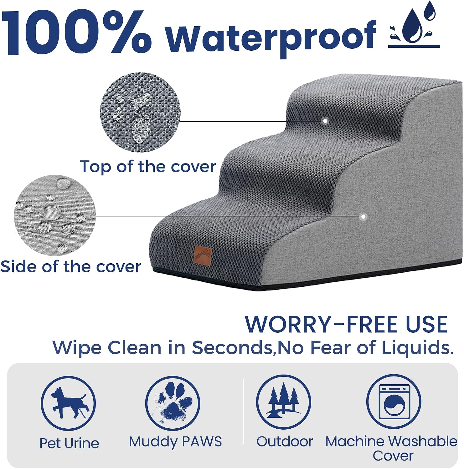 GoGoBunny Dog Stairs for Small Dogs, 3-Step Pet Steps for Couch Sofa, Grey - Image 5