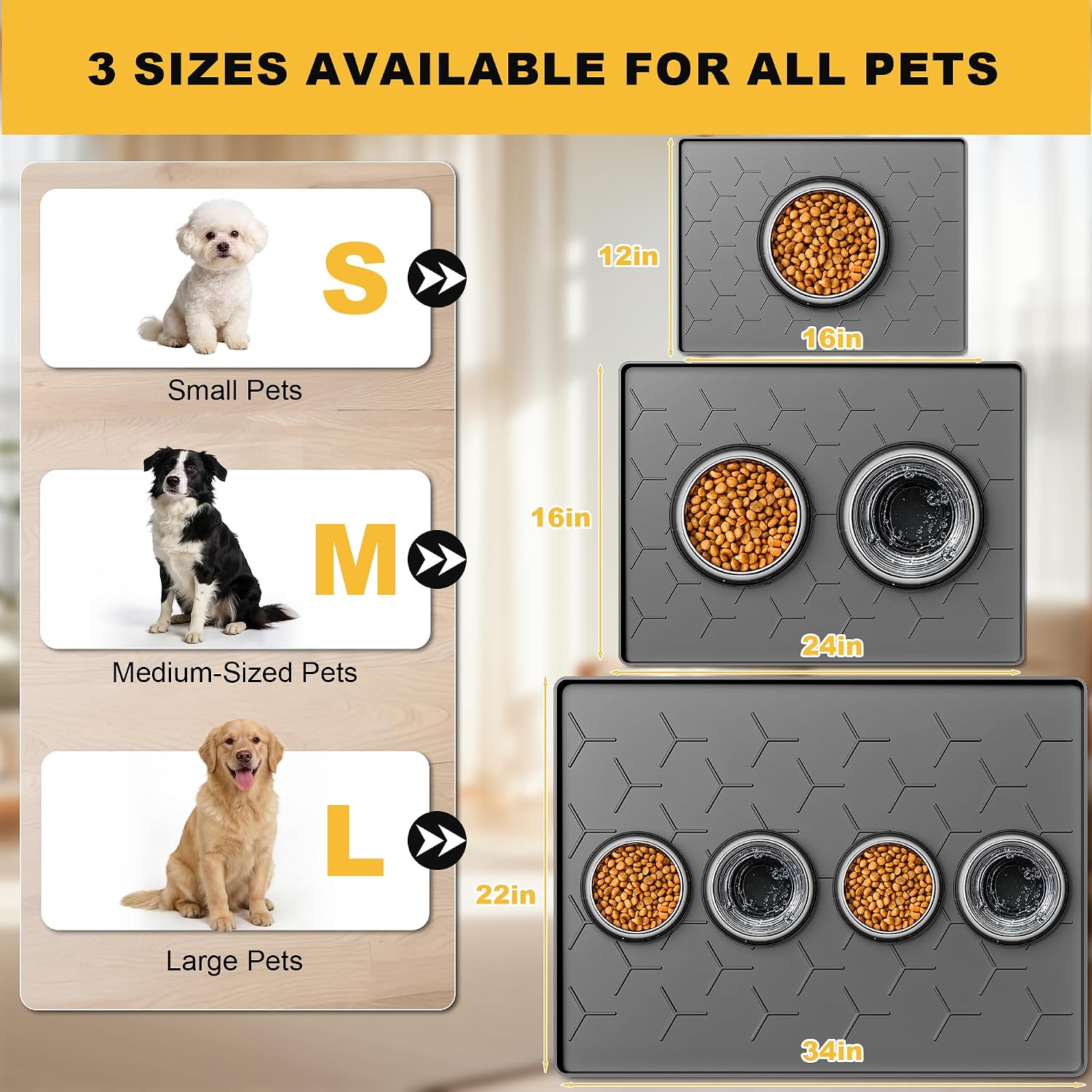 Pieviev Silicone Dog Cat Food Bowl Mat, Waterproof Raised Edge, 16'' x 12'' - Image 5