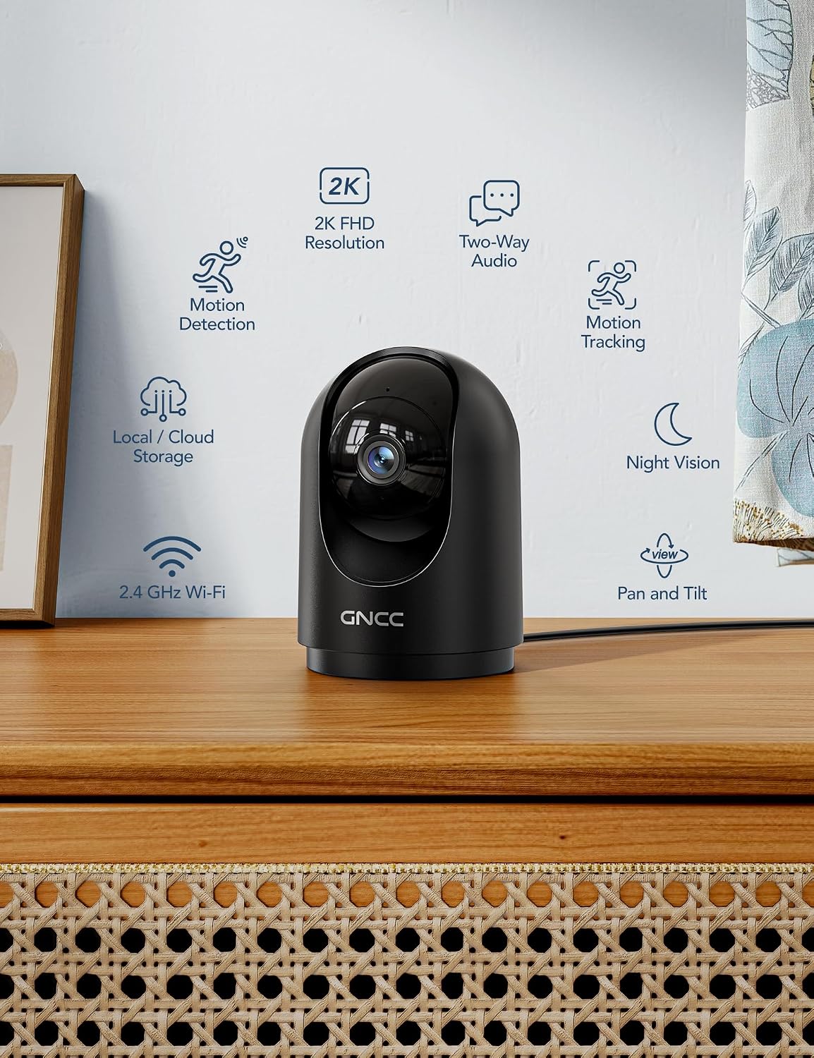 GNCC 2K Indoor Security Camera with Motion Detection, 2.4G WiFi, 1Pack - Image 2